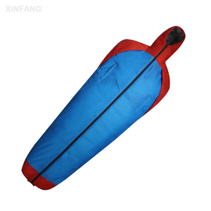 Hooded Red and Blue Mummy Sleeping Bag